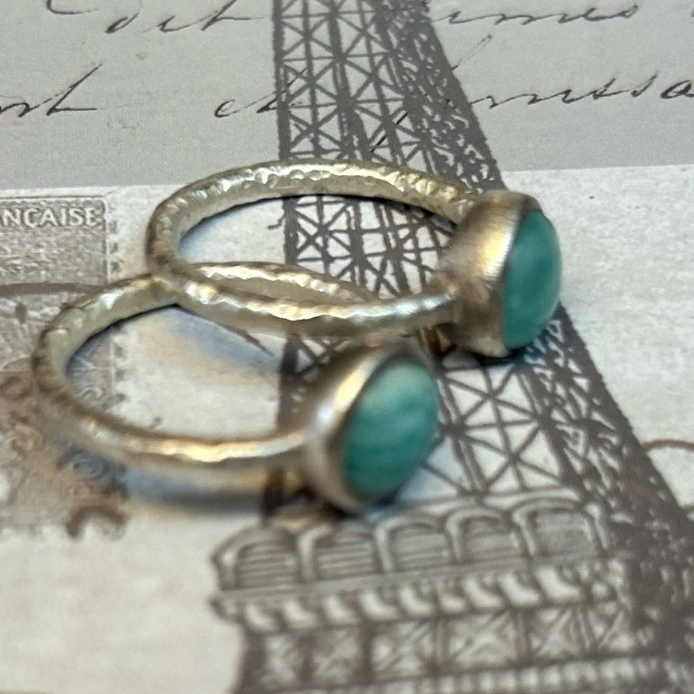 TWO Emily Rose Hammered silver AMAZONITE rings